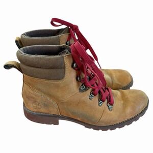 Timberland Women's Brown Leather Boots with Red Laces